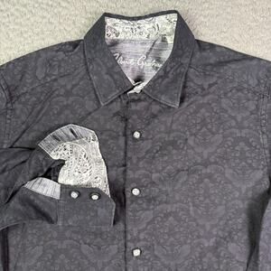 Robert Graham Shirt Mens S Black Geometric Paisley Floral Flip Cuff Long Sleeve